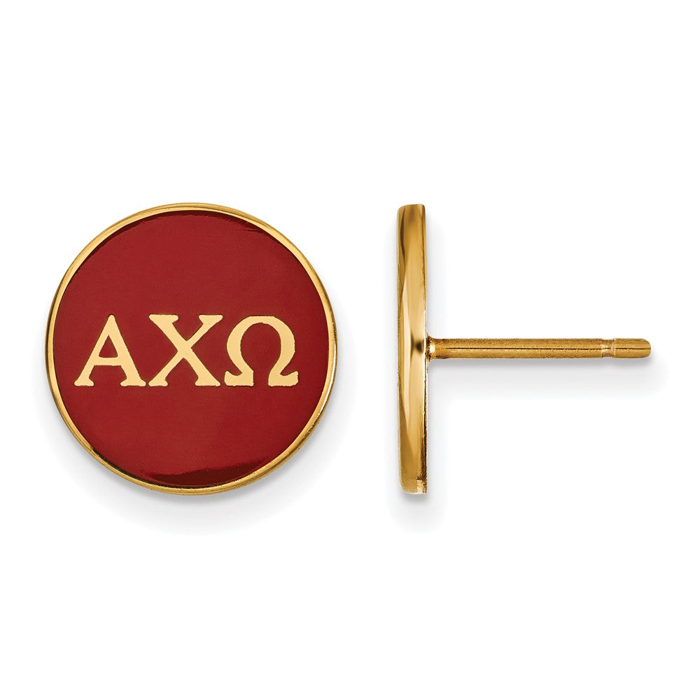 Vergoldet Sterlingsilber Logoart Alpha Chi Omega Sorority Greek Buchstaben Farbe Emaille Ohrstecker