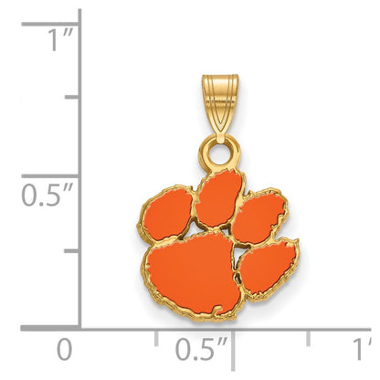 Vergoldet Sterlingsilber Logoart Clemson University Tiger Paw Klein Emailliert Anhänger