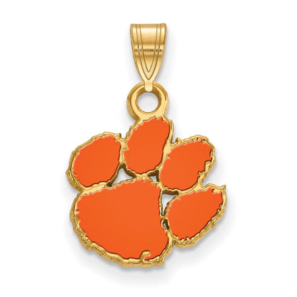 Vergoldet Sterlingsilber Logoart Clemson University Tiger Paw Klein Emailliert Anhänger