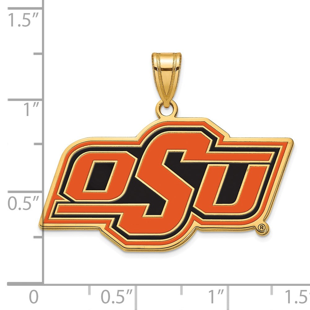 Vergoldet Sterlingsilber Logoart Oklahoma State University O S U Groß Emailliert Anhänger