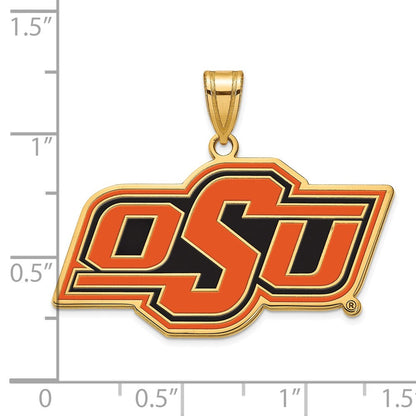 Vergoldet Sterlingsilber Logoart Oklahoma State University O S U Groß Emailliert Anhänger