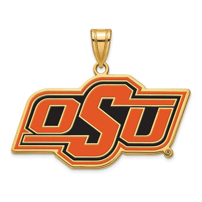 Vergoldet Sterlingsilber Logoart Oklahoma State University O S U Groß Emailliert Anhänger