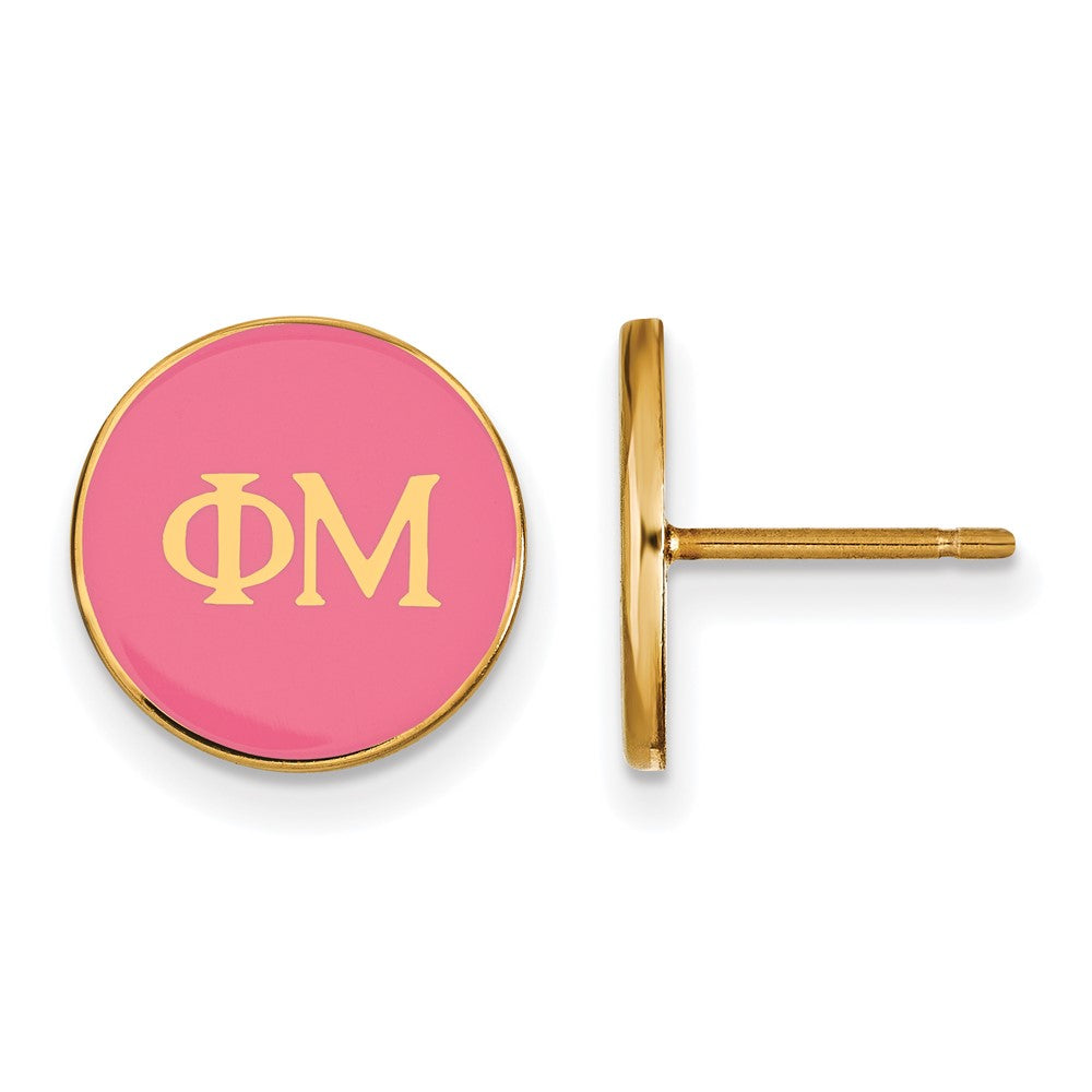 Vergoldet Sterlingsilber Logoart Phi Mu Sorority Greek Buchstaben Farbe Emaille Ohrstecker
