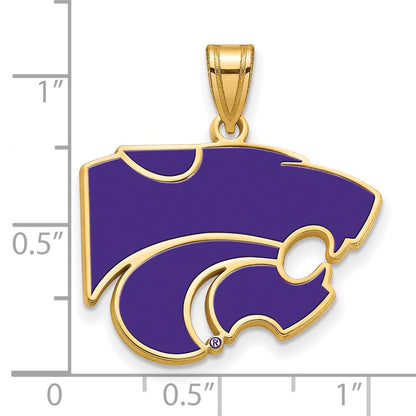 Vergoldet Sterlingsilber Logoart Kansas State University Wildkatze Groß Emailliert Anhänger