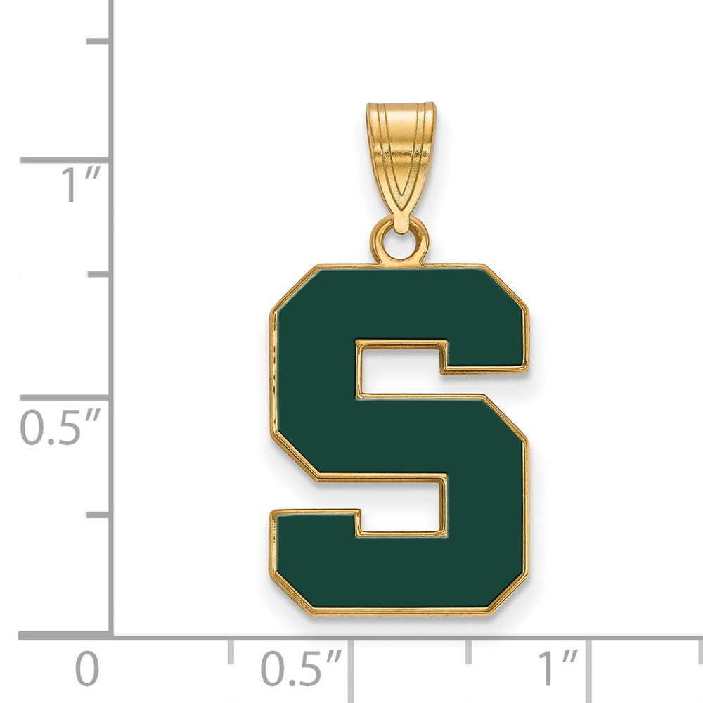 Vergoldet Sterlingsilber Logoart Michigan State University Buchstabe S Groß Emailliert Anhänger