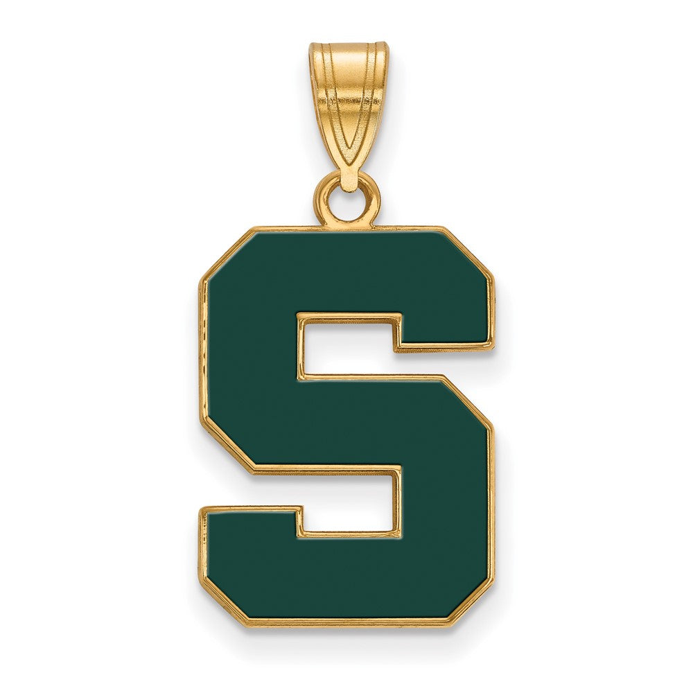 Vergoldet Sterlingsilber Logoart Michigan State University Buchstabe S Groß Emailliert Anhänger