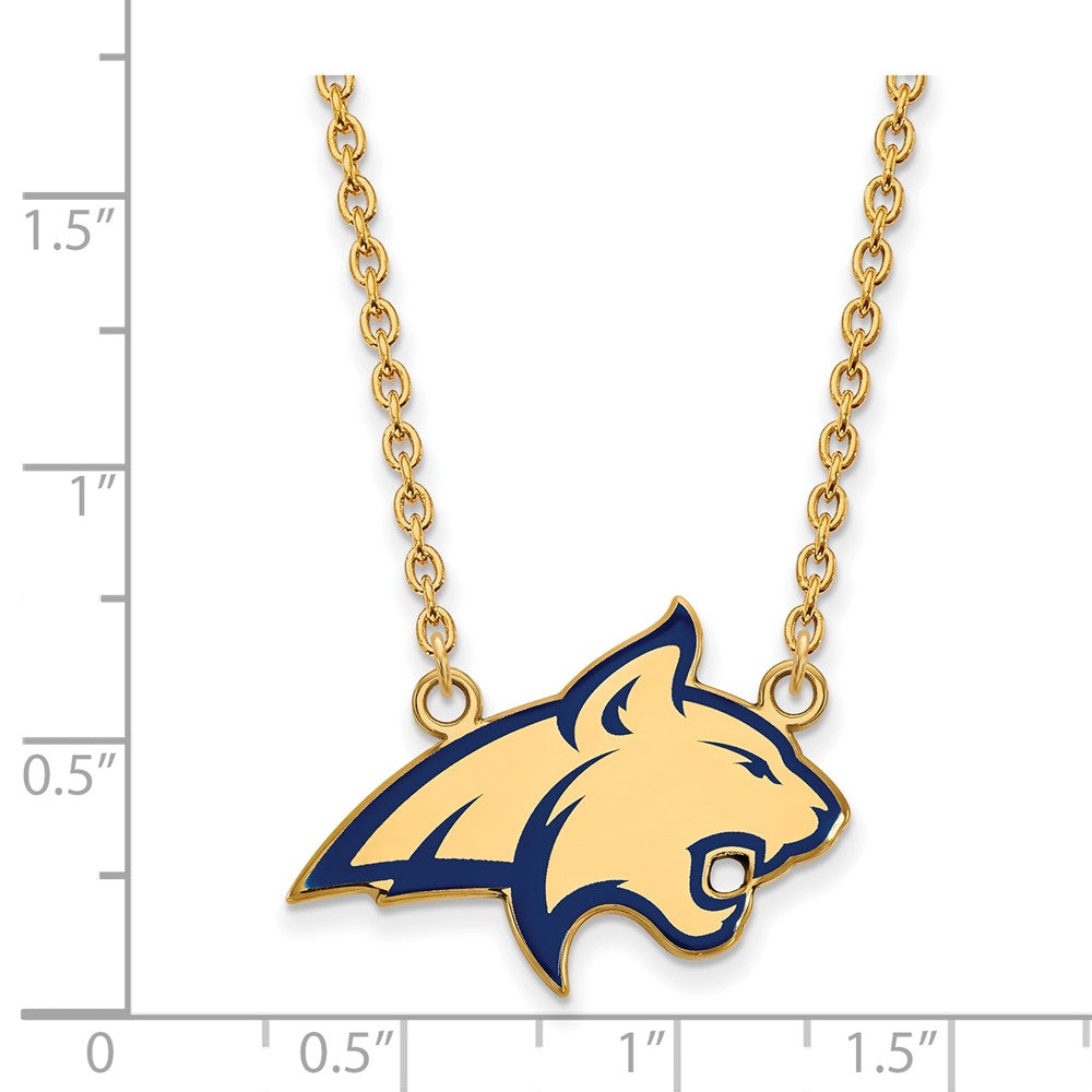 Vergoldet Sterlingsilber Logoart Montana State University Bobcat Groß Emailliert Anhänger 18 Zoll Halskette