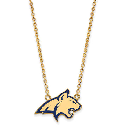 Vergoldet Sterlingsilber Logoart Montana State University Bobcat Groß Emailliert Anhänger 18 Zoll Halskette