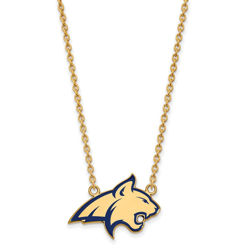 Vergoldet Sterlingsilber Logoart Montana State University Bobcat Groß Emailliert Anhänger 18 Zoll Halskette