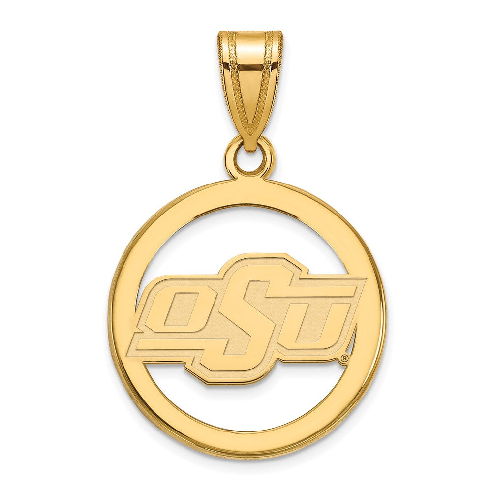 Vergoldet Sterlingsilber Logoart Oklahoma State University O S U Klein Kreis Anhänger