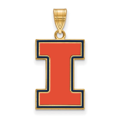 Vergoldet Sterlingsilber Logoart University Of Illinois Buchstabe I Groß Emailliert Anhänger