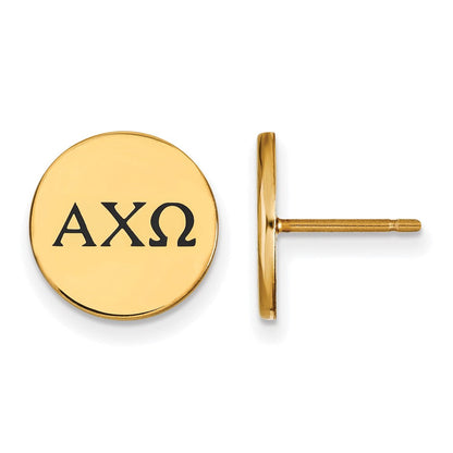 Vergoldet Sterlingsilber Logoart Alpha Chi Omega Sorority Greek Buchstaben Schwarz Emaille Ohrstecker
