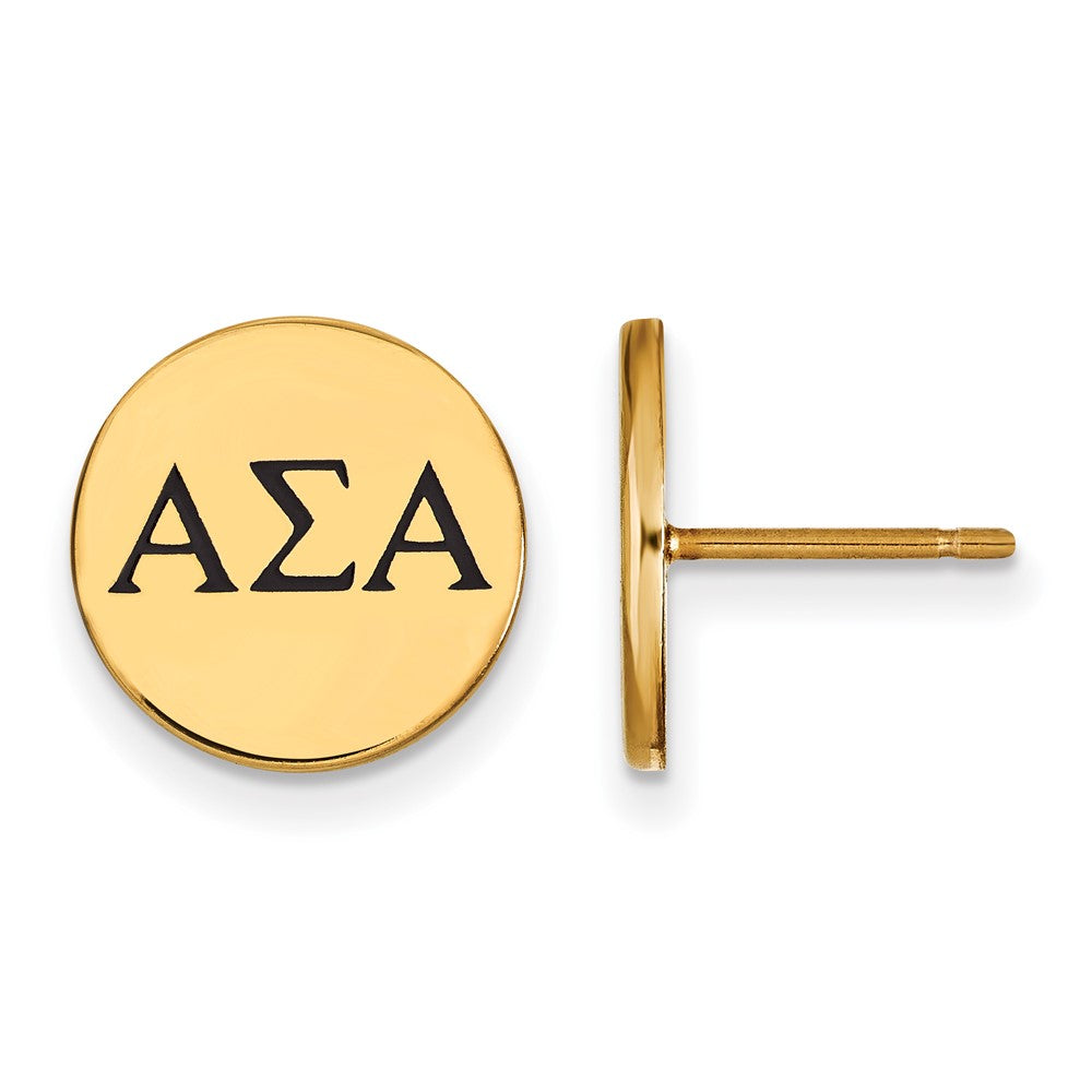 Vergoldet Sterlingsilber Logoart Alpha Sigma Sorority Greek Buchstaben Schwarz Emaille Ohrstecker