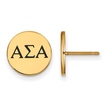Vergoldet Sterlingsilber Logoart Alpha Sigma Sorority Greek Buchstaben Schwarz Emaille Ohrstecker