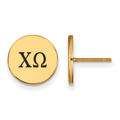 Vergoldet Sterlingsilber Logoart Chi Omega Sorority Greek Buchstaben Schwarz Emaille Ohrstecker
