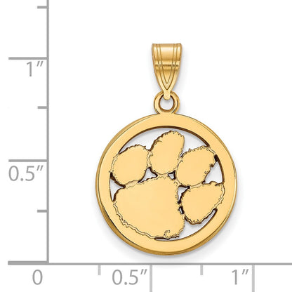 Vergoldet Sterlingsilber Logoart Clemson University Tiger Paw Mittel Kreis Anhänger