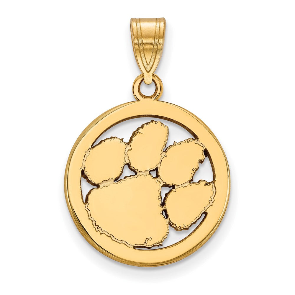 Vergoldet Sterlingsilber Logoart Clemson University Tiger Paw Mittel Kreis Anhänger