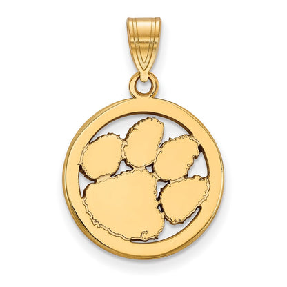 Vergoldet Sterlingsilber Logoart Clemson University Tiger Paw Mittel Kreis Anhänger