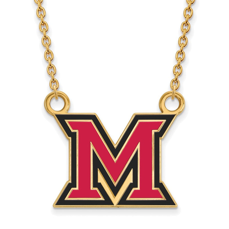 Vergoldet Sterlingsilber Logoart Miami University Ohio Buchstabe M Groß Emailliert Anhänger 18 Zoll Halskette
