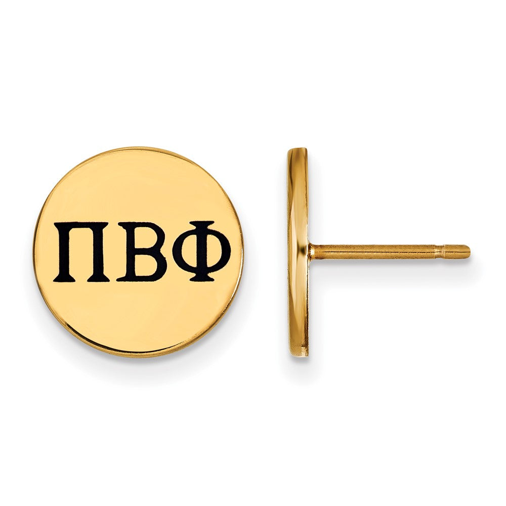 Vergoldet Sterlingsilber Logoart Pi Beta Phi Sorority Greek Buchstaben Schwarz Emaille Ohrstecker