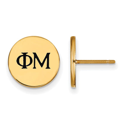 Vergoldet Sterlingsilber Logoart Phi Mu Sorority Greek Buchstaben Schwarz Emaille Ohrstecker