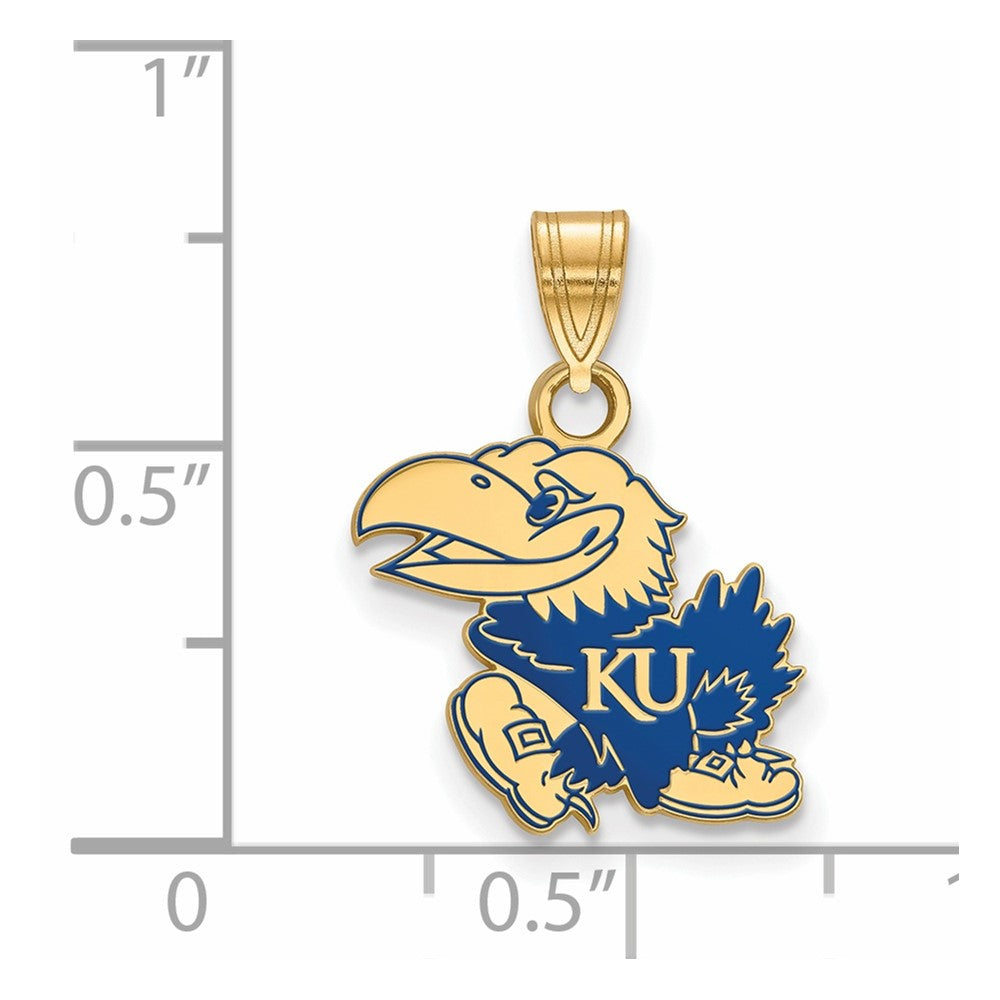 Vergoldet Sterlingsilber Logoart The University Of Kansas Jayhawk Mittel Emailliert Anhänger