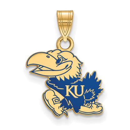 Vergoldet Sterlingsilber Logoart The University Of Kansas Jayhawk Mittel Emailliert Anhänger