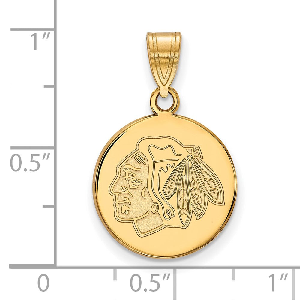 Vergoldet Sterlingsilber Nhl Logoart Chicago Blackhawks Mittel Plättchen Anhänger