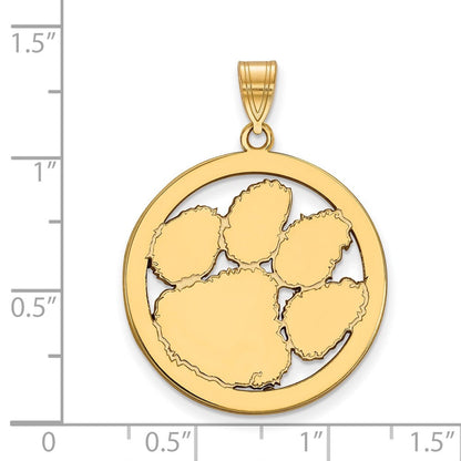 Vergoldet Sterlingsilber Logoart Clemson University Tiger Paw Extra Groß Kreis Anhänger