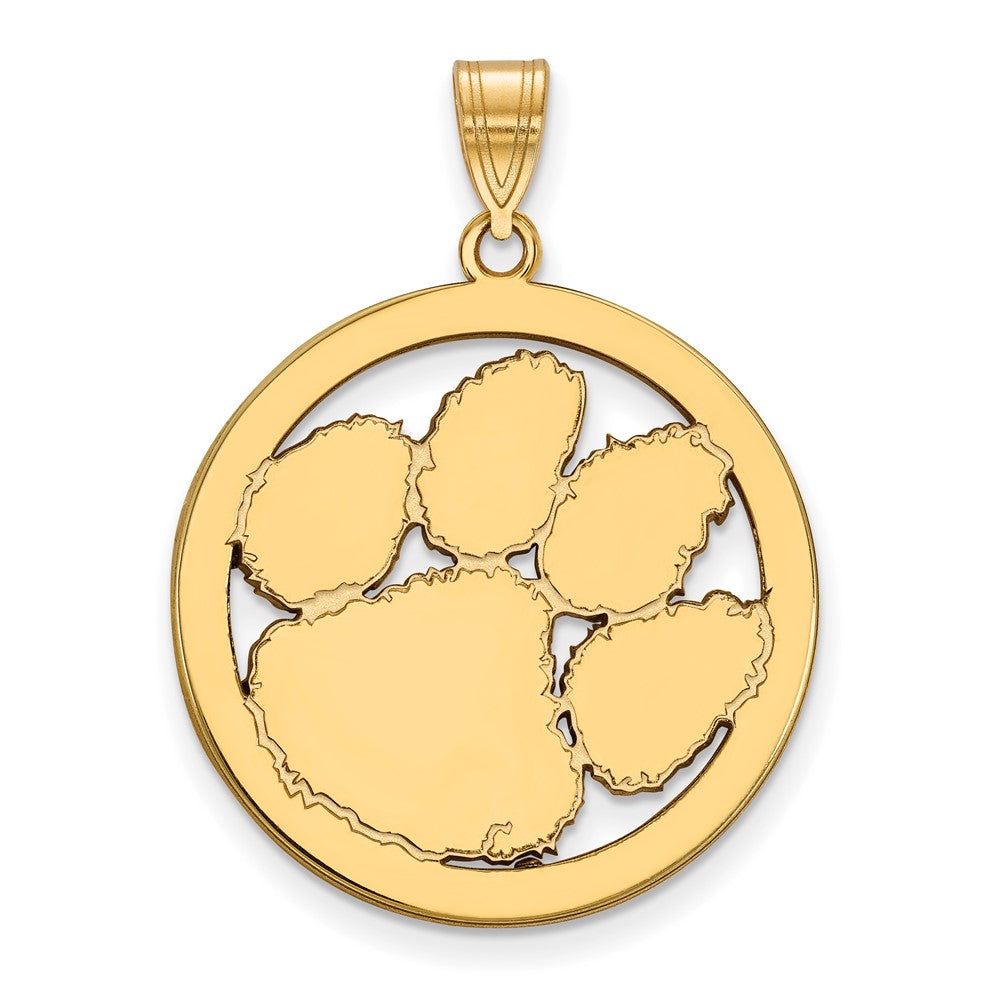 Vergoldet Sterlingsilber Logoart Clemson University Tiger Paw Extra Groß Kreis Anhänger