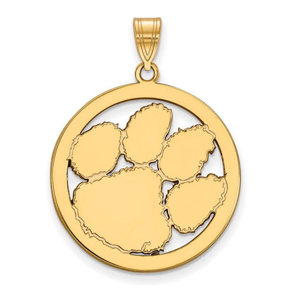Vergoldet Sterlingsilber Logoart Clemson University Tiger Paw Extra Groß Kreis Anhänger