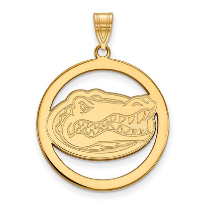 Vergoldet Sterlingsilber Logoart University Of Florida Gator Extra Groß Kreis Anhänger