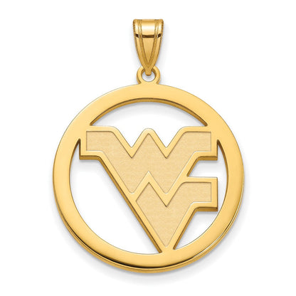 Vergoldet Sterlingsilber Logoart West Virginia University W V Extra Groß Kreis Anhänger