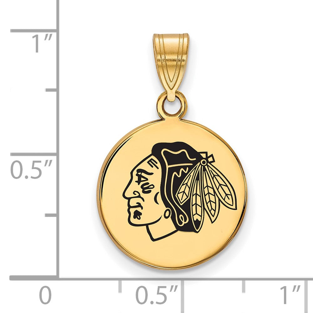 Vergoldet Sterlingsilber Nhl Logoart Chicago Blackhawks Mittel Emailliert Plättchen Anhänger