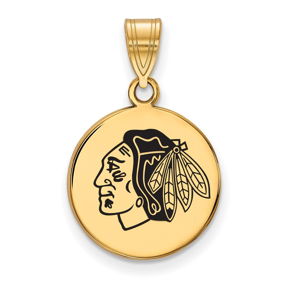 Vergoldet Sterlingsilber Nhl Logoart Chicago Blackhawks Mittel Emailliert Plättchen Anhänger