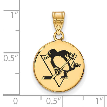 Vergoldet Sterlingsilber Nhl Logoart Pittsburgh Penguins Mittel Emailliert Plättchen Anhänger
