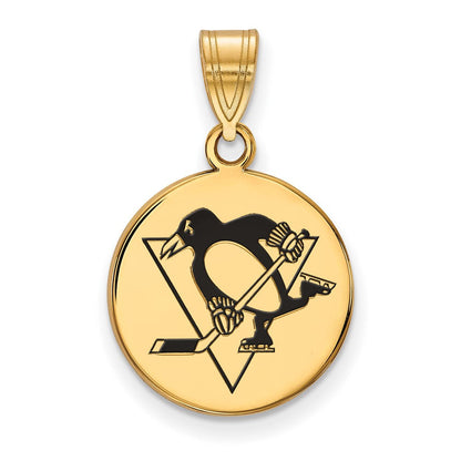 Vergoldet Sterlingsilber Nhl Logoart Pittsburgh Penguins Mittel Emailliert Plättchen Anhänger