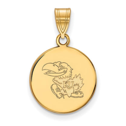 10K Gelbgold Logoart University Of Kansas Jayhawk Mittel Plättchen Anhänger