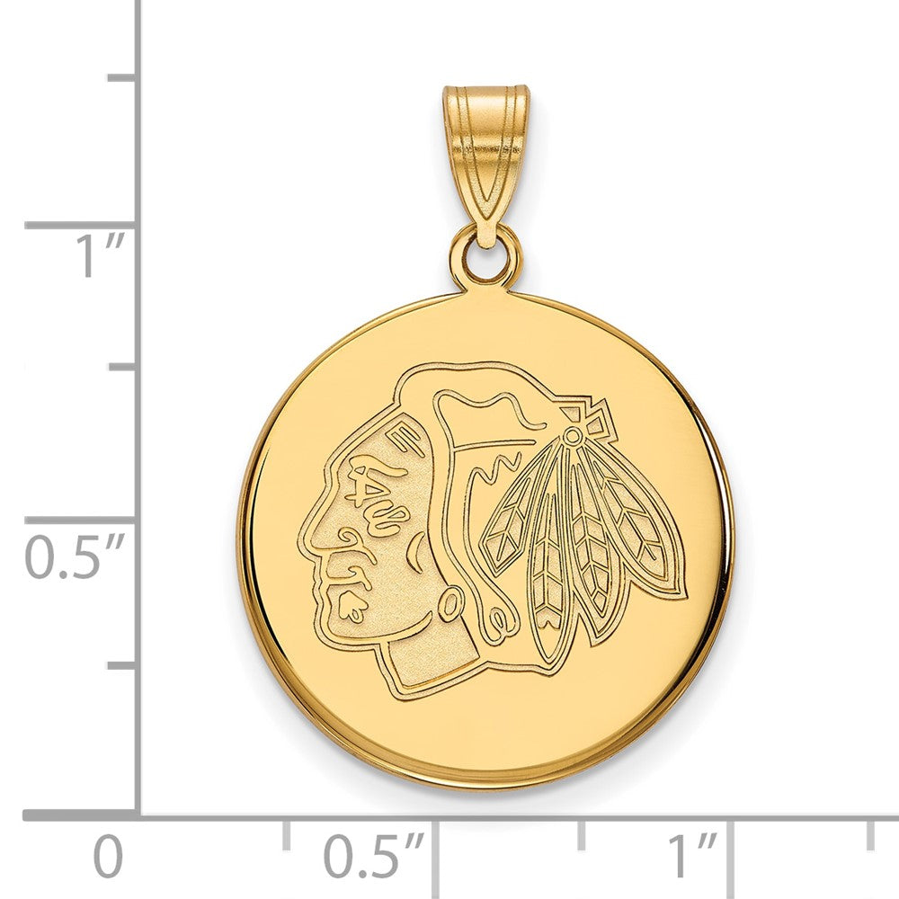 Vergoldet Sterlingsilber Nhl Logoart Chicago Blackhawks Groß Plättchen Anhänger