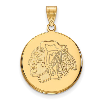 10K Gelbgold Nhl Logoart Chicago Blackhawks Groß Plättchen Anhänger