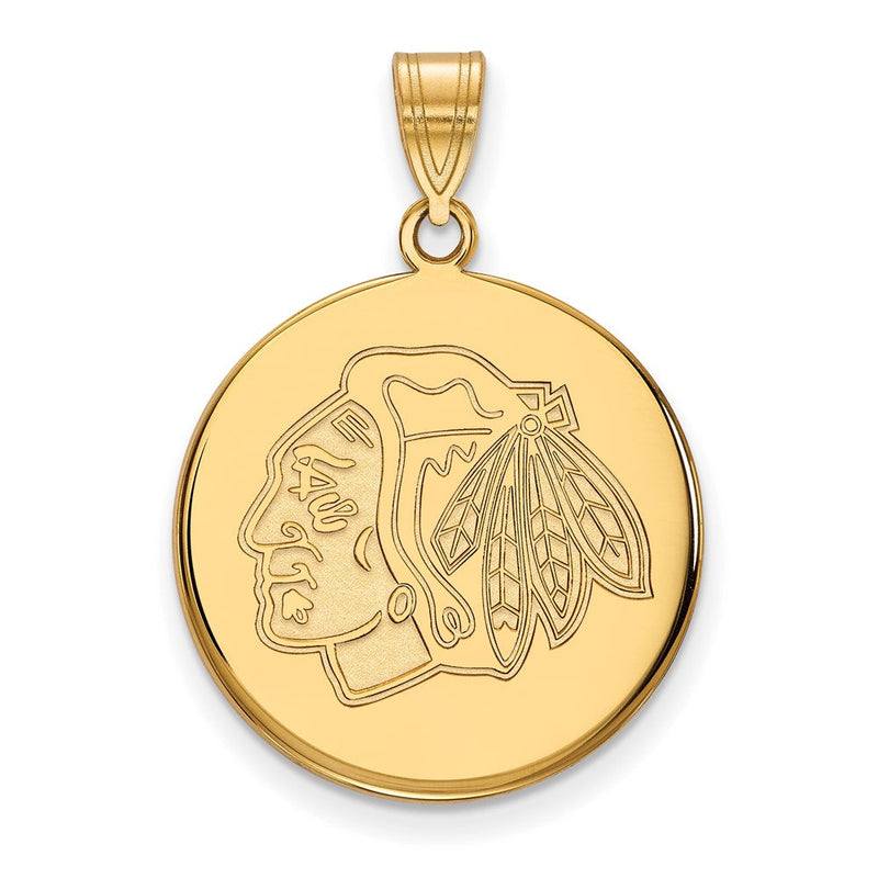 14K Gelbgold Nhl Logoart Chicago Blackhawks Groß Plättchen Anhänger