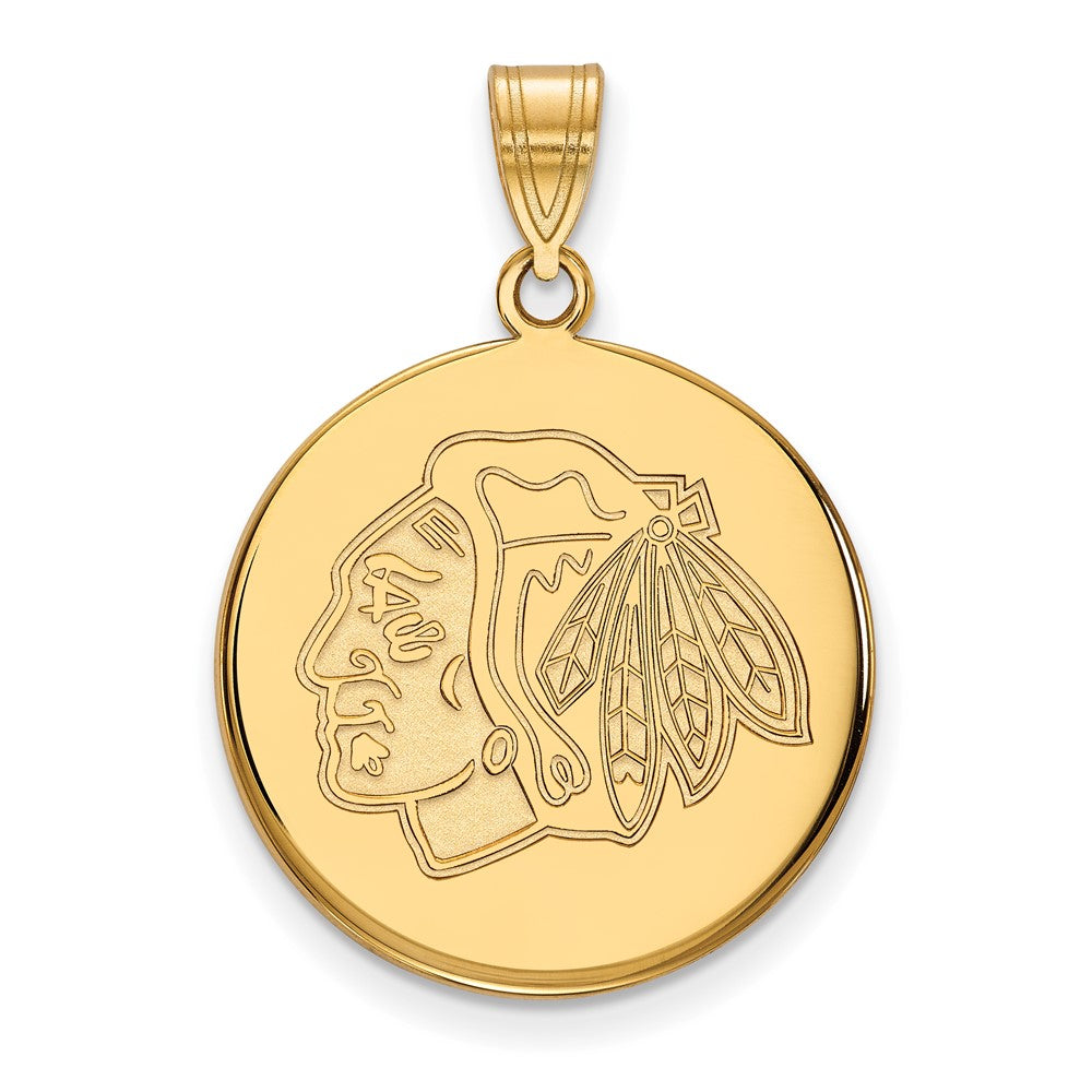 Vergoldet Sterlingsilber Nhl Logoart Chicago Blackhawks Groß Plättchen Anhänger