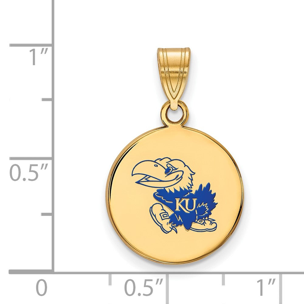 Vergoldet Sterlingsilber Logoart University Of Kansas Jayhawk Med Emailliert Plättchen Anhänger