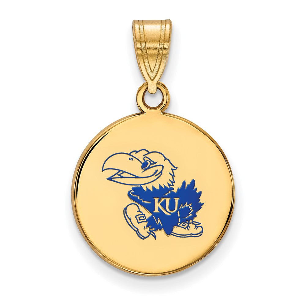 Vergoldet Sterlingsilber Logoart University Of Kansas Jayhawk Med Emailliert Plättchen Anhänger