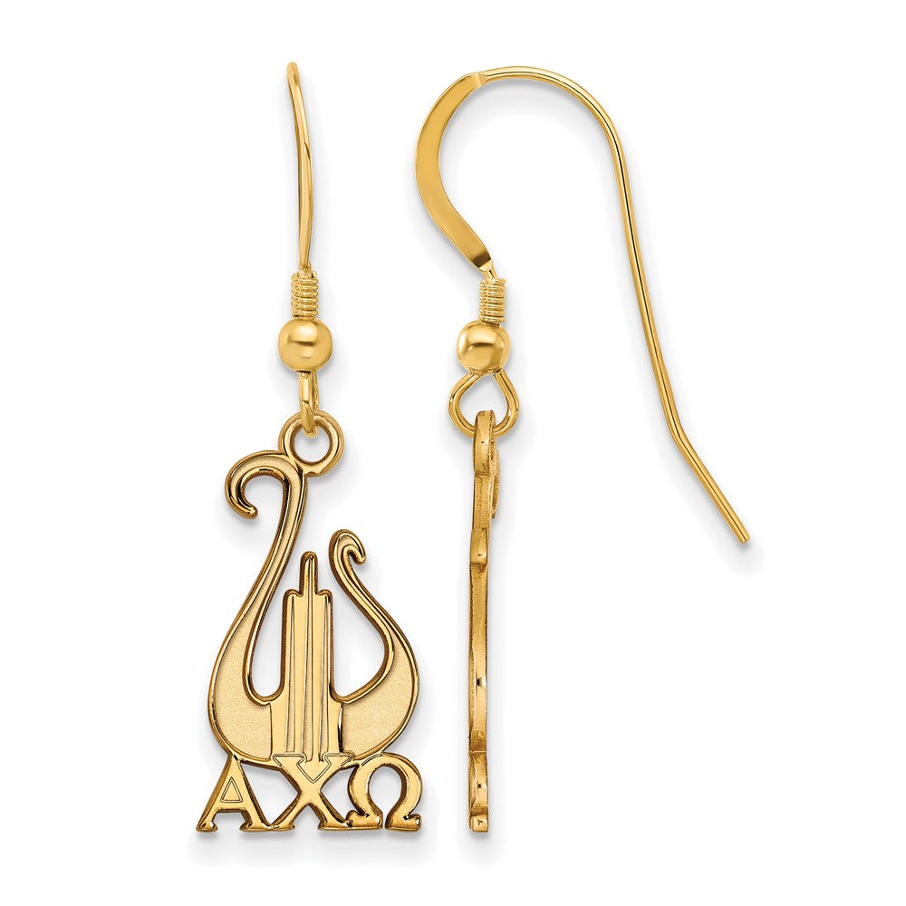 Vergoldet Sterlingsilber Logoart Alpha Chi Omega Sorority Symbol Mittel Hängend Draht Ohrringe