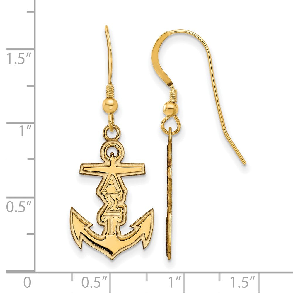Vergoldet Sterlingsilber Logoart Alpha Sigma Tau Sorority Symbol Klein Hängend Draht Ohrringe