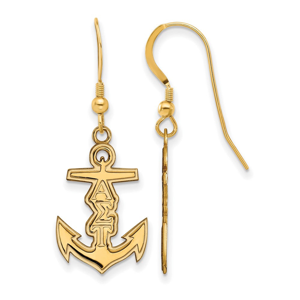 Vergoldet Sterlingsilber Logoart Alpha Sigma Tau Sorority Symbol Klein Hängend Draht Ohrringe