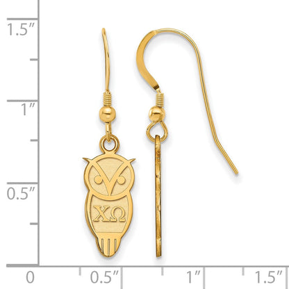 Vergoldet Sterlingsilber Logoart Chi Omega Sorority Symbol Klein Hängend Draht Ohrringe