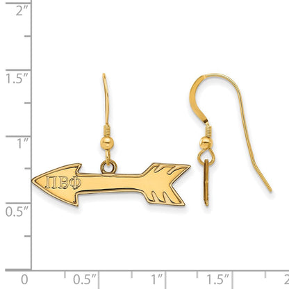 Vergoldet Sterlingsilber Logoart Pi Beta Phi Sorority Symbol Klein Hängend Draht Ohrringe