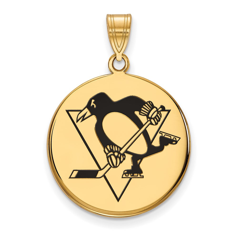 Vergoldet Sterlingsilber Nhl Logoart Pittsburgh Penguins Groß Emailliert Plättchen Anhänger